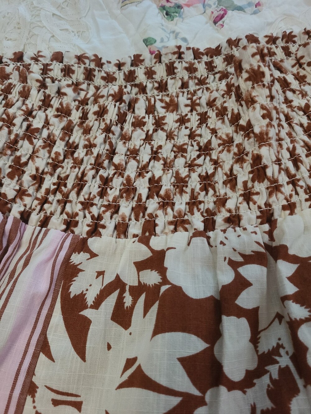 Universal Thread Patchwork Maxi Skirt - Pink & Brown Floral Mix Smocked Waist - Picture 3 of 5